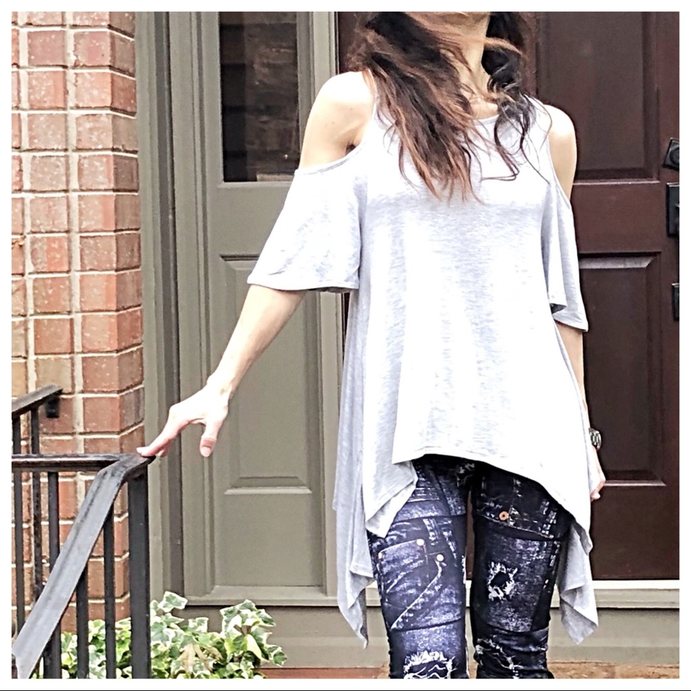 Heather grey asymmetrical cold shoulder tunic - Picture 6 of 8